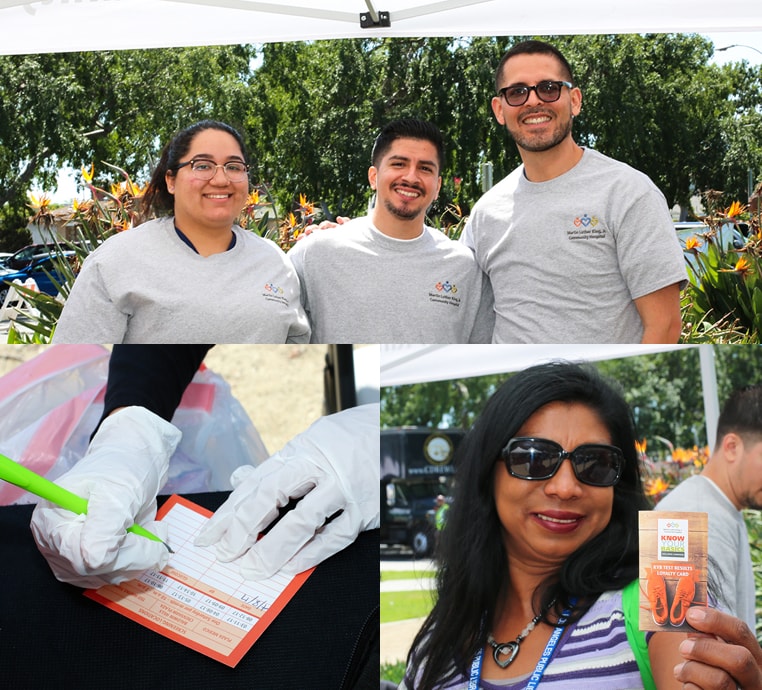 Collage of people at a community tent with MLKCH