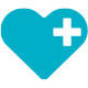 Blue icon of heart with health cross