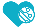 Icono azul de corazón con componentes tecnológicos