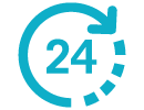 Icono azul con el número 24 rodeado por una flecha