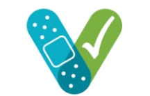 Icon of a blue bandaid and green checkmark forming a v shape