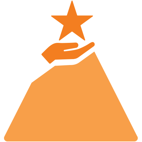 Icono de mano con estrella en la cima de una montaña