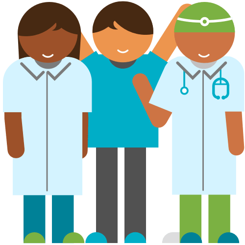 Icon of three figures wearing doctor coats and nurse scrubs