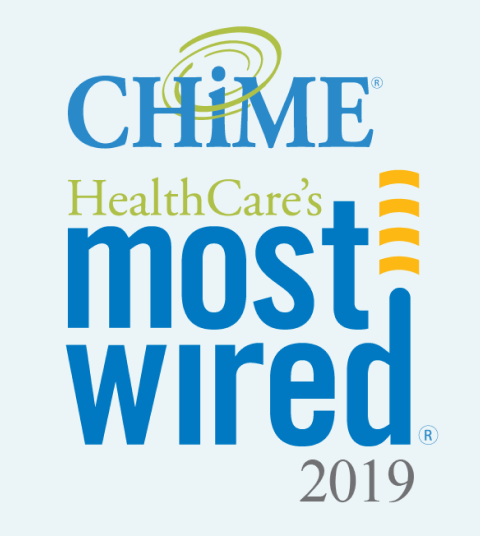 Badge that reads Chime Healthcare's most wired 2019