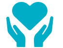 Blue icon of hands lifting up heart