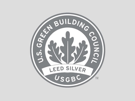 Credencial que dice Certificación LEED de nivel plata del Consejo de la Construcción Ecológica de Estados Unidos