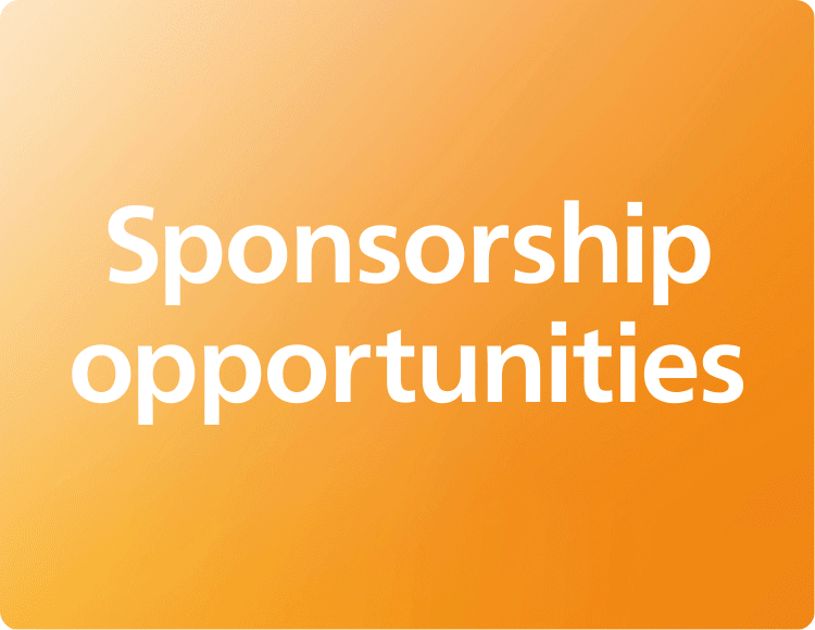 Moving dark orange and pink waves with text: Sponsorship opportunities