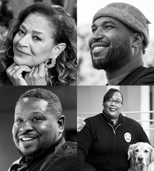 Photo collage of Debbie Allen, Akil West, Keith Corbin, and Lameka Bell