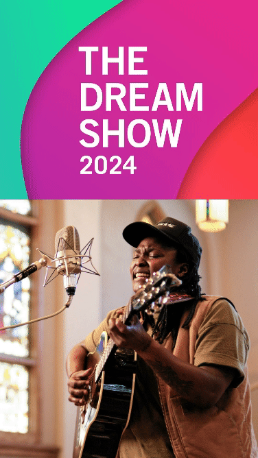 Social media GIF with image of woman with guitar
