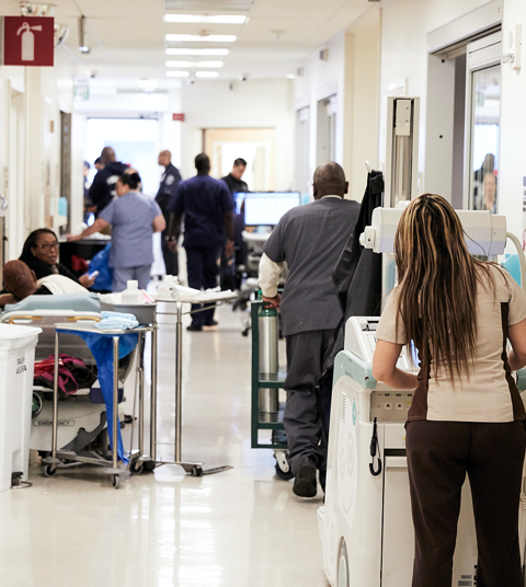 Photo of a busy hallway in the hospital
