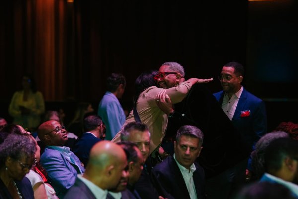 group of people greeting each other