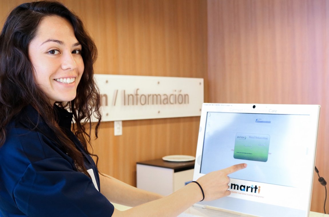 Nurse with an interpreter machine