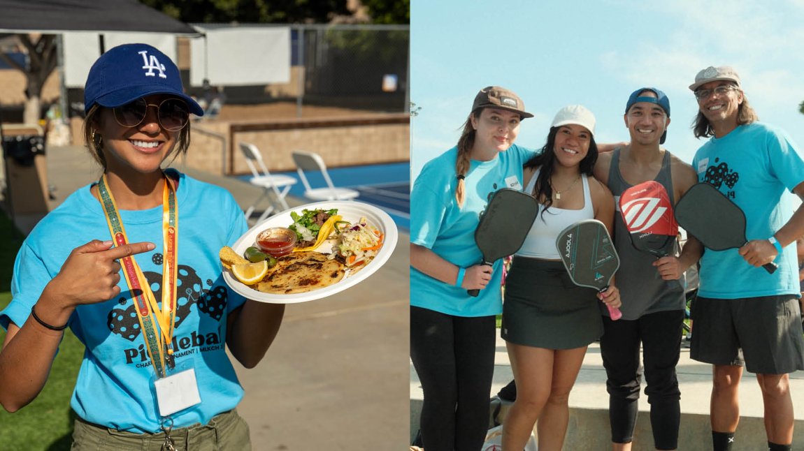 Collage of people playing pickleball