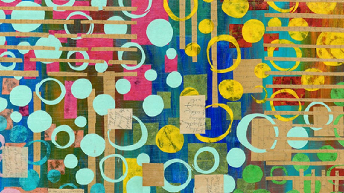 Close up of artwork featuring abstract circles and lines