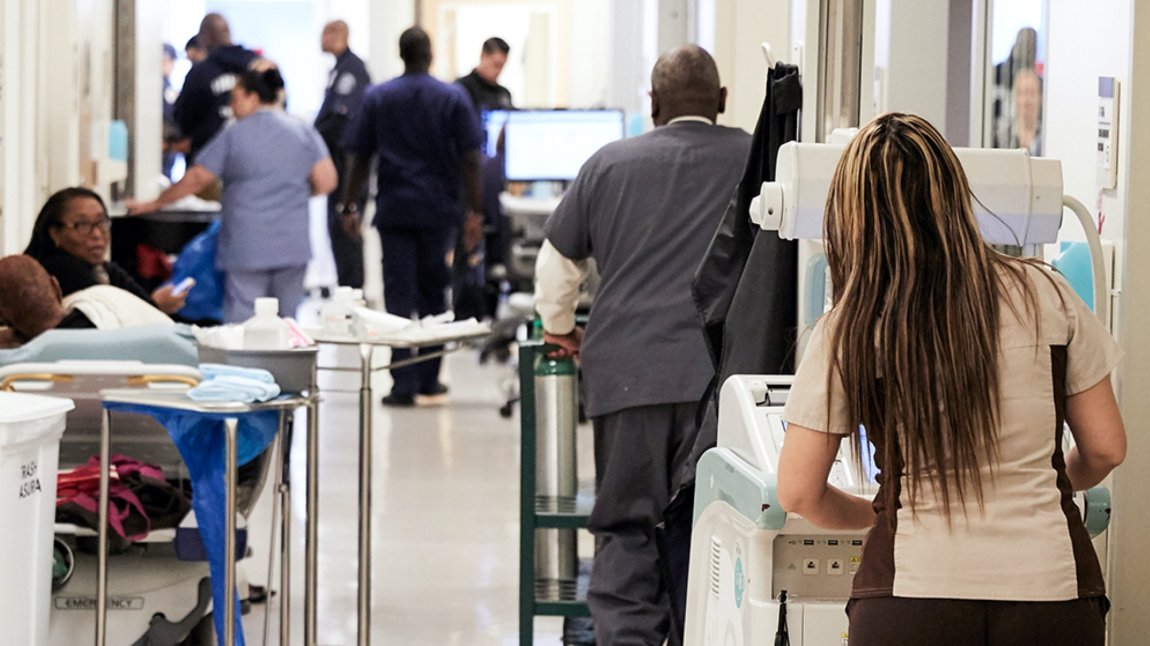 Photo of a busy hallway in the hospital