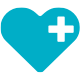 Blue icon of heart with health cross