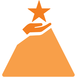Icono de mano con estrella en la cima de una montaña