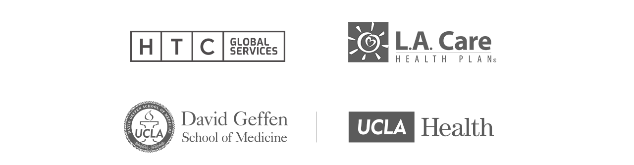 Logos for HTC, LA Care, UCLA Health, David Geffen School of Medicine