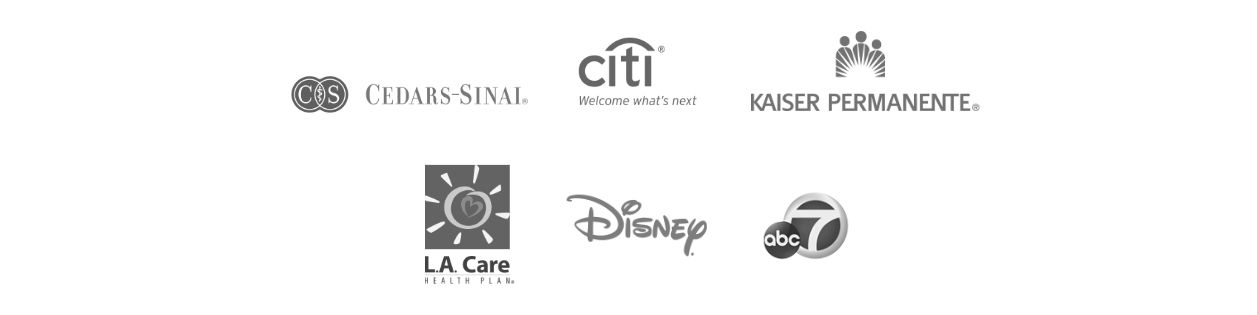 Logos of the gold sponsors: Cedars Sinai, Citi bank, Kaiser Permanente, LA Care, Disney, ABC7