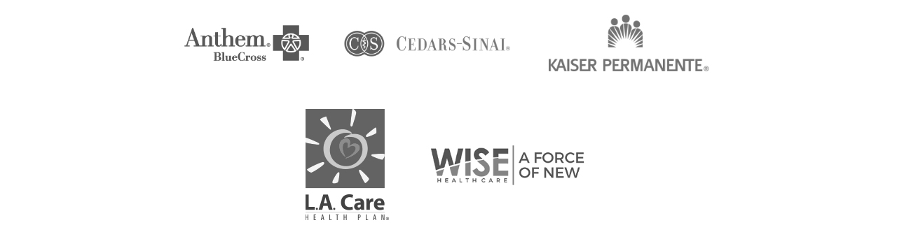 Logos of gold sponsors: Anthem Blue Cross, Cedars Sinai, Kaiser Permanente, LA Care, WISE Healthcare