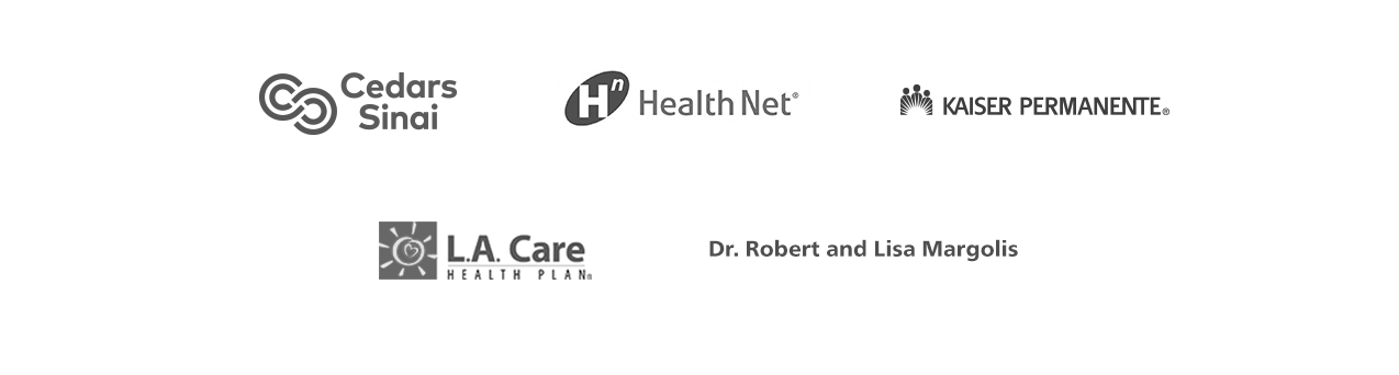 Logos of gold sponsors: Cedars Sinai, Health Net, Kaiser Permanente, LA Care, Dr. Robert & Lisa Margolis