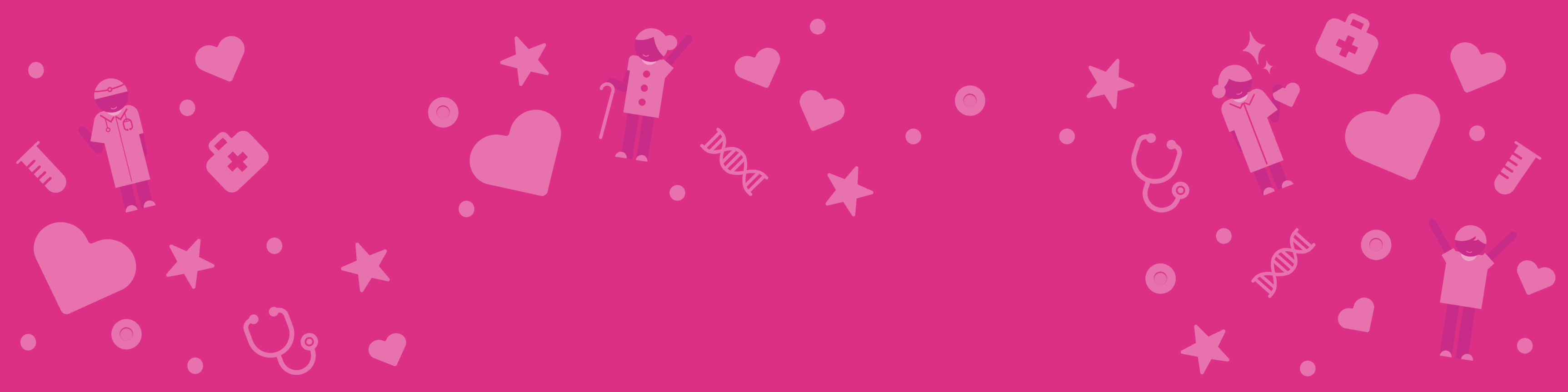 magenta banner with icons
