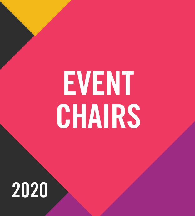 Pink graphic that reads Event Chairs 2020